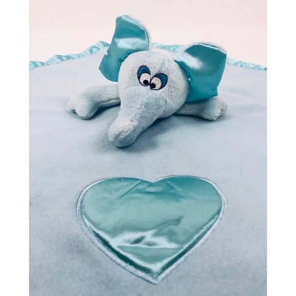 Baby Boom Elephant Security Blanket Lovey Blue Satin Edge Heart Musical - Picture 5 of 10